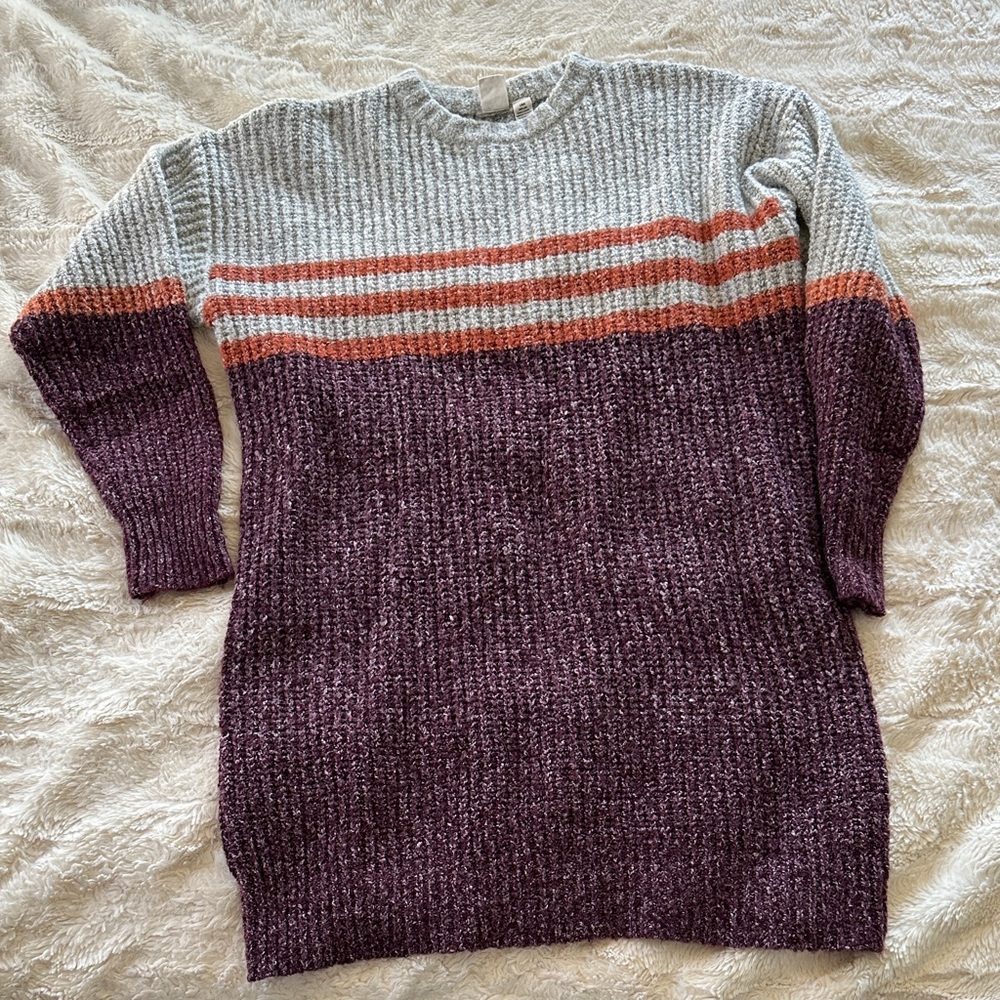 Roxy Purple and Gray Sweater with Orange Stripes